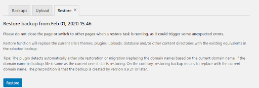 restore WordPress