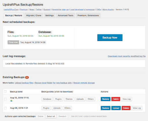 WordPress backup and restore