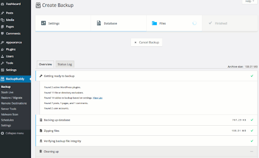 WordPress backup and restore