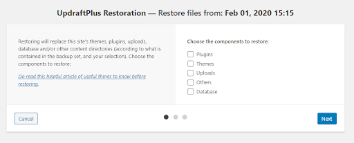 UpDraftPlus Restoration