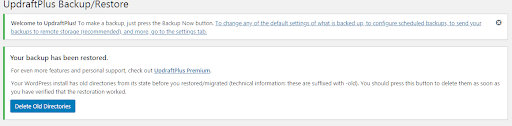 UpDraftPlus backup and restore